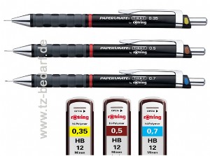 rOtring Druckbleistifte / Feinminenstifte 3er Set (0,35 / 0,5 / 0,7 mm)  Tikky RD als Aktionsset mit Ersatzminen in HB